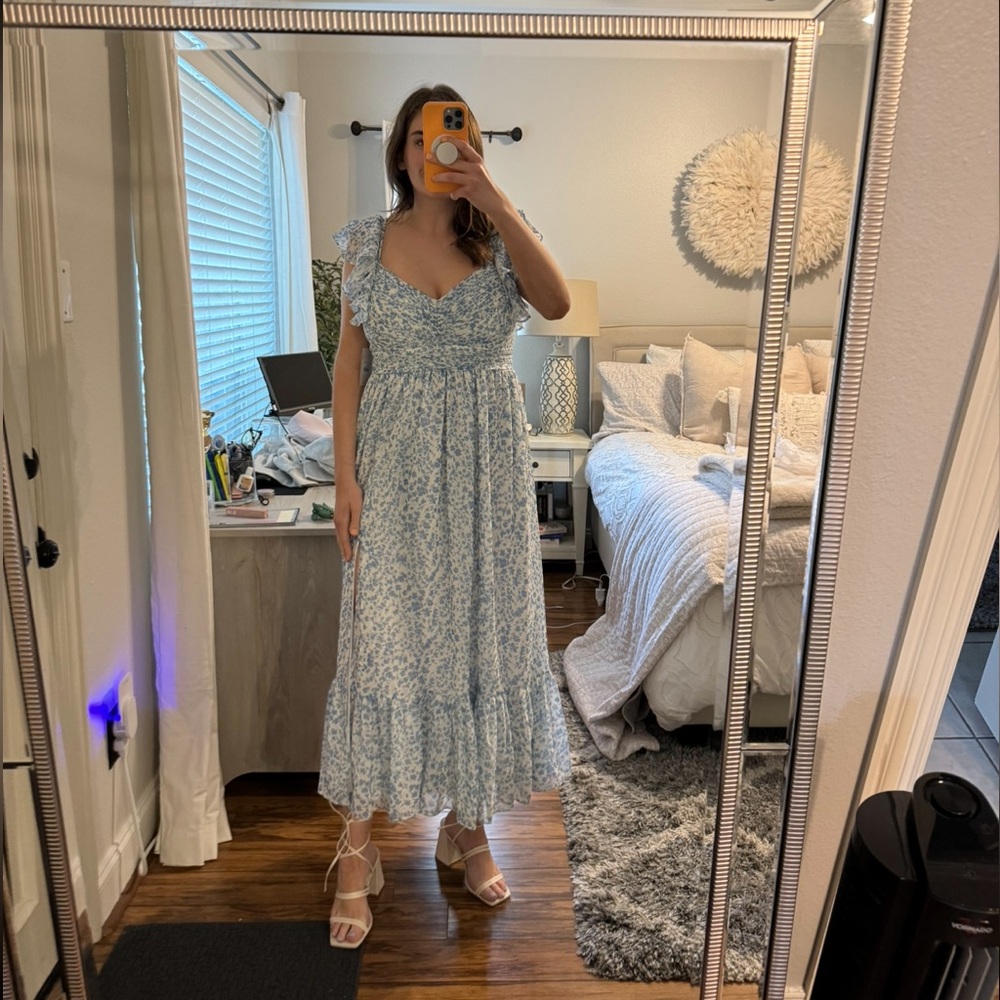 Birdy Grey Michelle chiffon dress - blue dreamy ditsy- bridesmaid dress